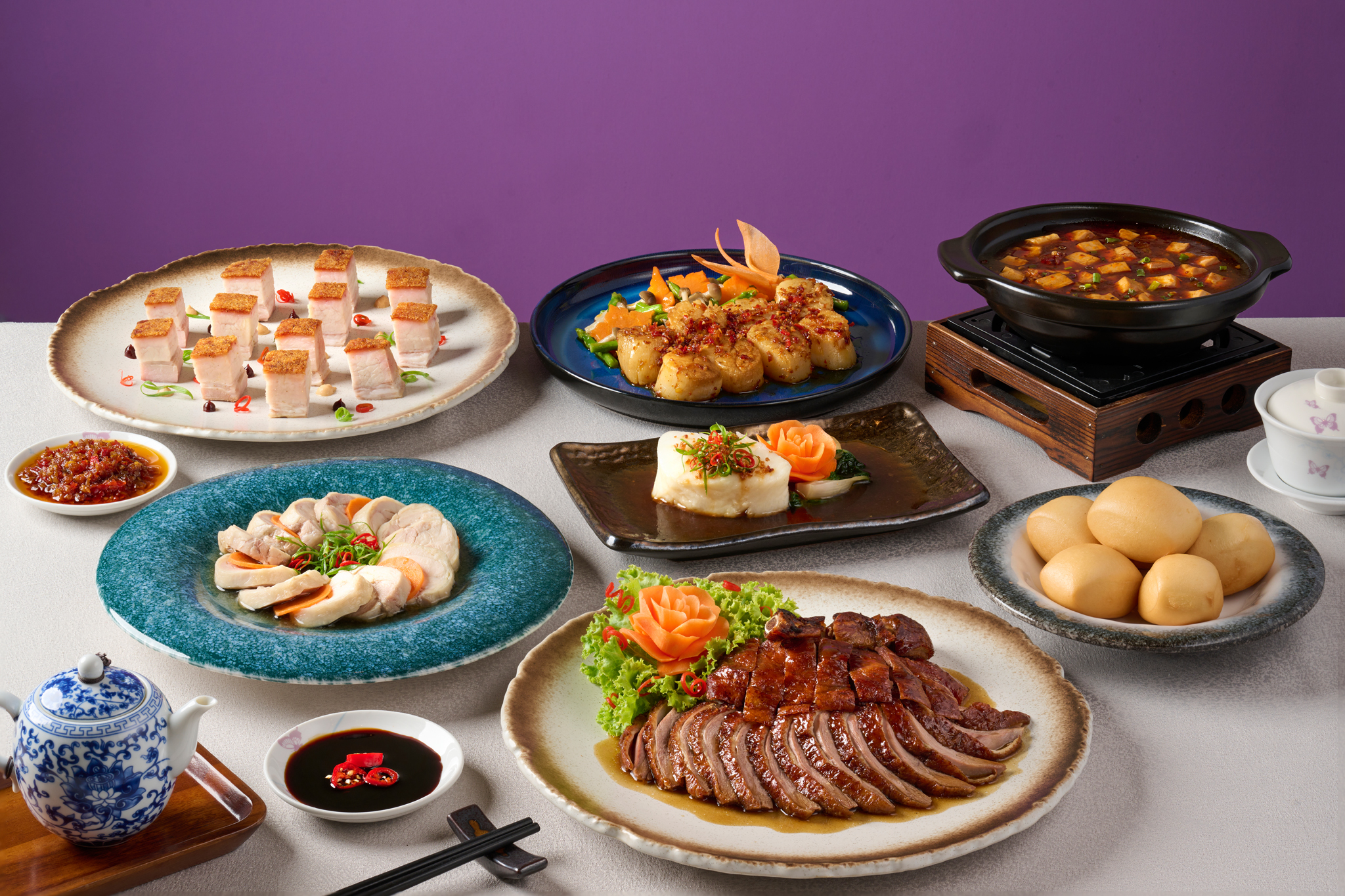 A lavish spread of traditional dishes at a Chinese restaurant in One Bangkok.