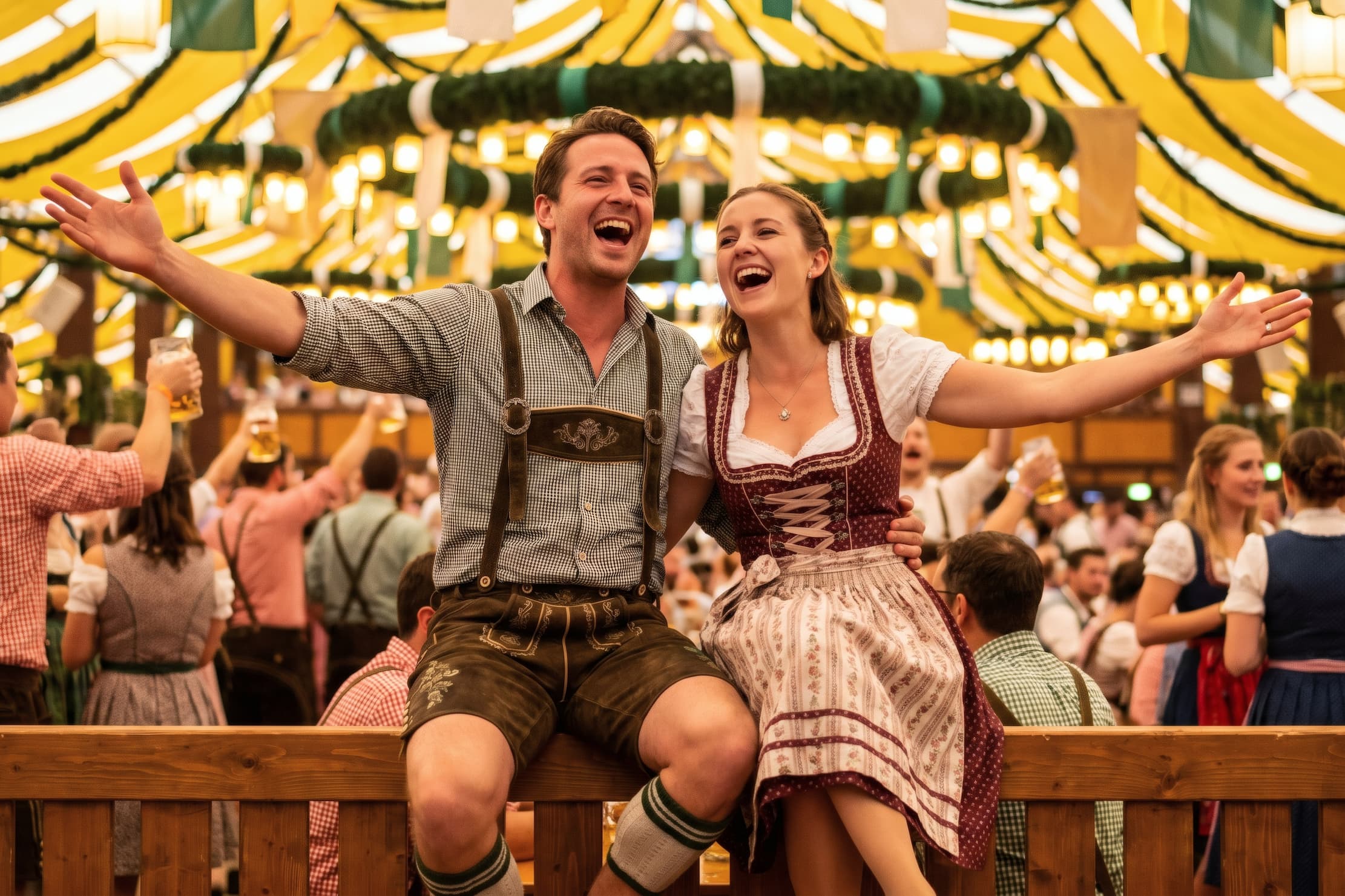 People enjoying themselves at the Oktoberfest festival. 